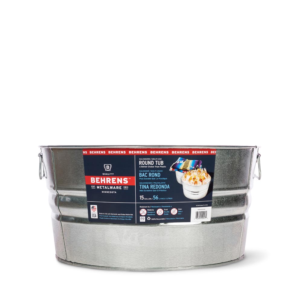 Behrens, Bac rond en acier galvanisé, 15 gallons