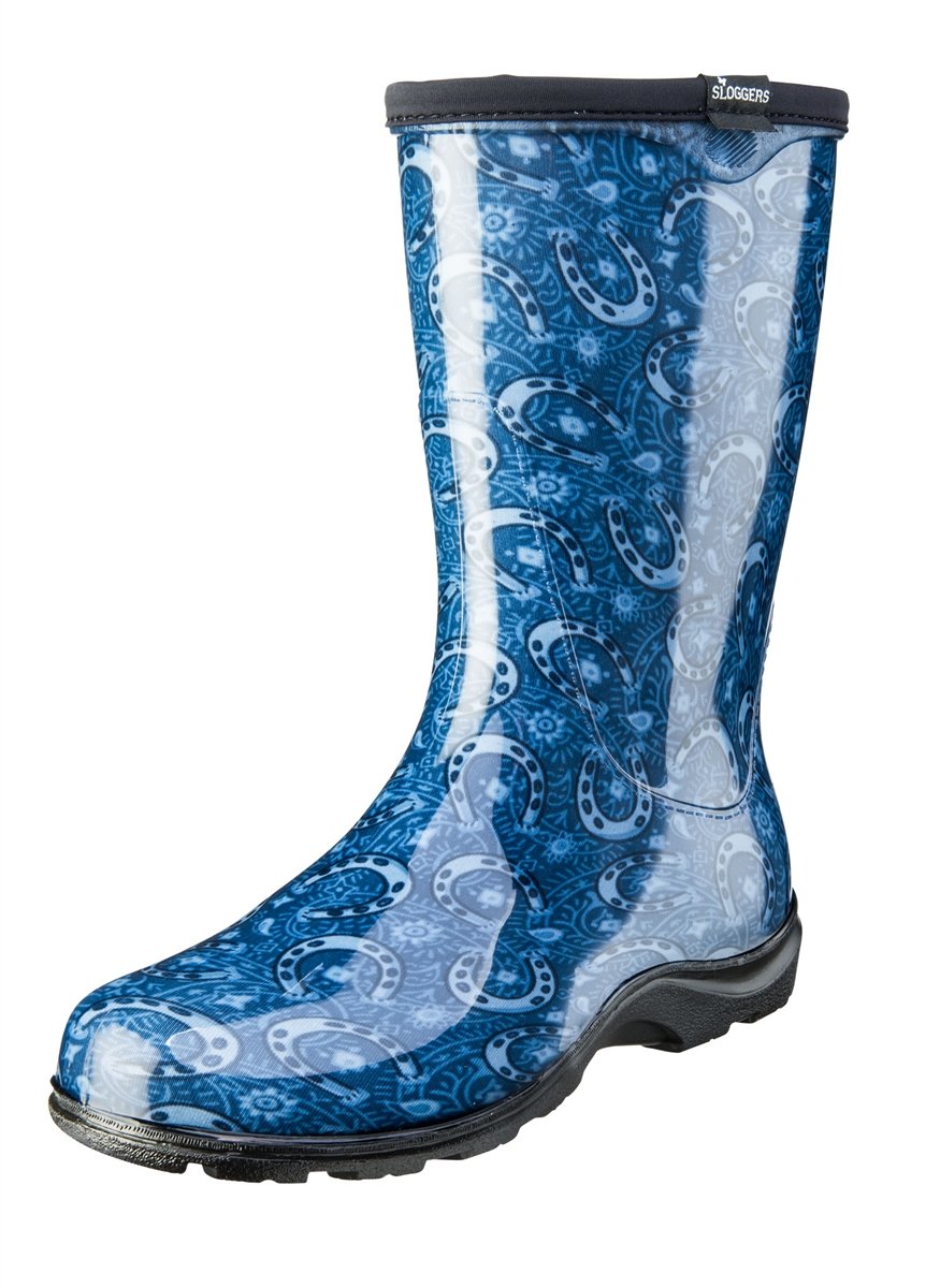 Sloggers, Bottes de pluie et de jardin Sloggers pour femmes, modèle Horseshoe Paisley Blue