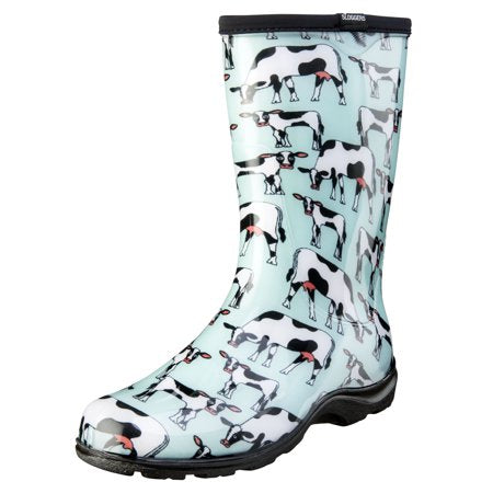 Sloggers, Bottes de pluie et de jardin Sloggers pour femmes, motif Cowabella vert menthe