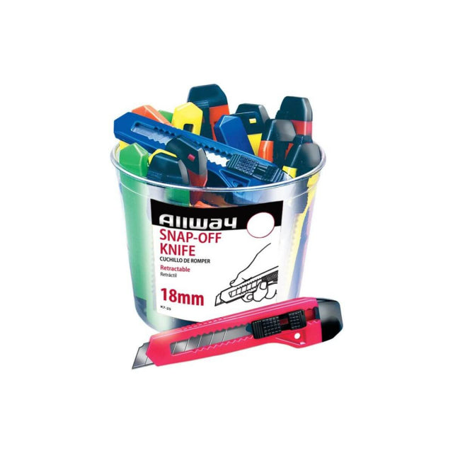 Outils Allway, Bucket 8- Point 18Mm Snap Off Knife, Neon, Bagged, (25/Bucket)