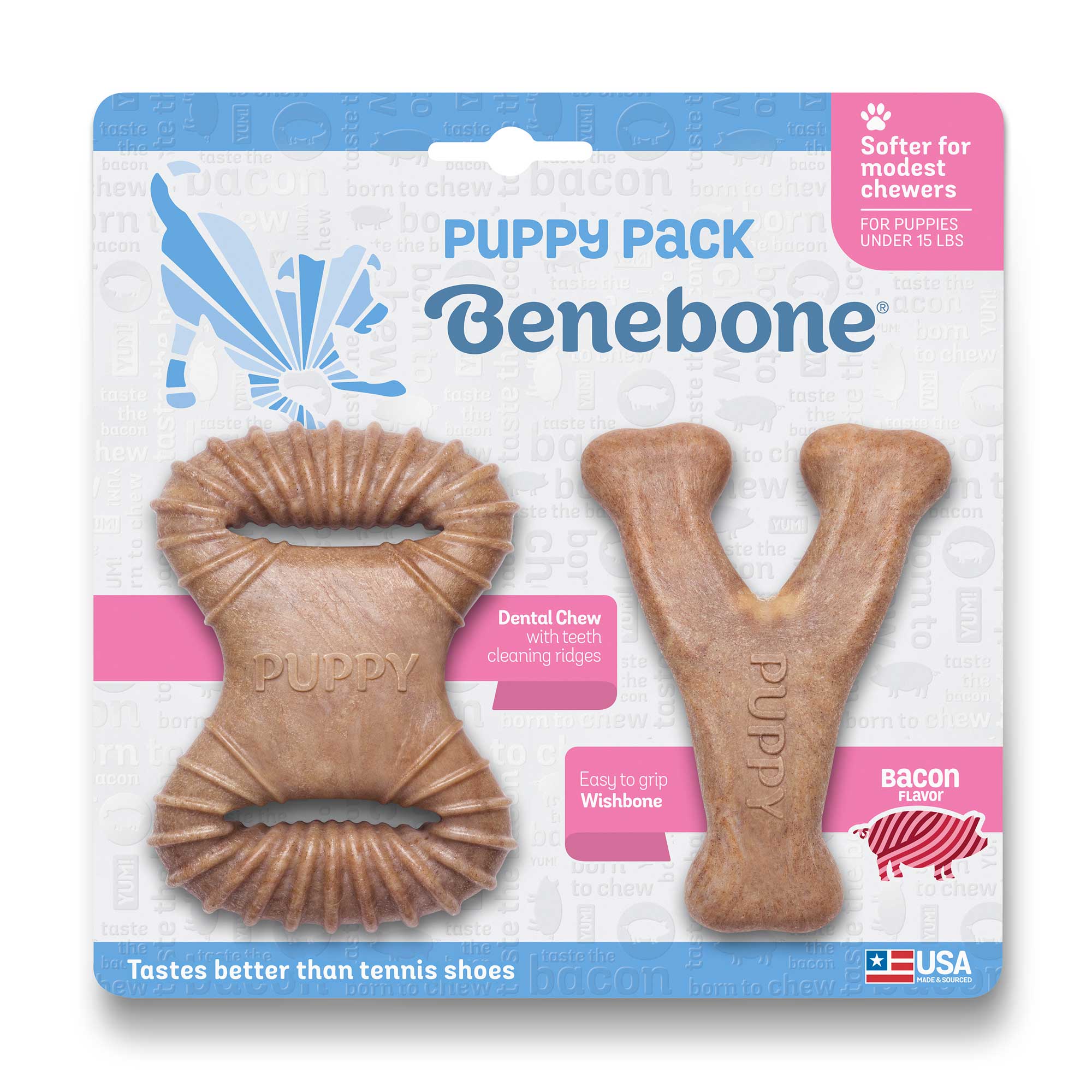 Benebone, Dental Chew/Wishbone pour Chiot- Tiny, Bacon, 2 packs