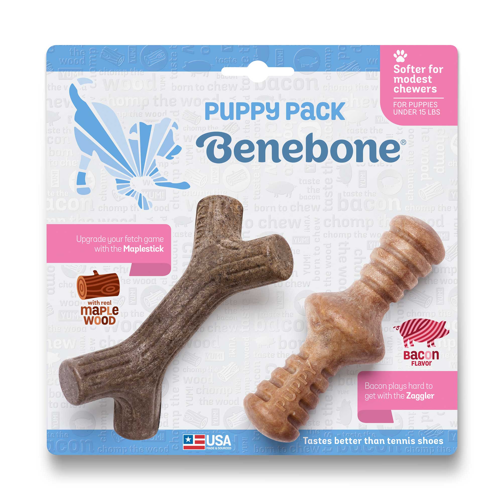 Benebone, Maplestick/Bacon Zaggler pour Chiot- Tiny, 2 paquets