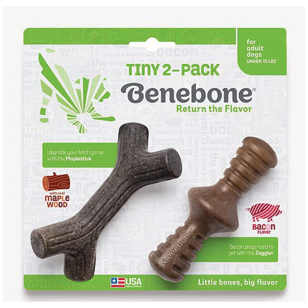 Benebone, Maplestick/Bacon Zaggler pour chiens adultes- Tiny, 2 paquets