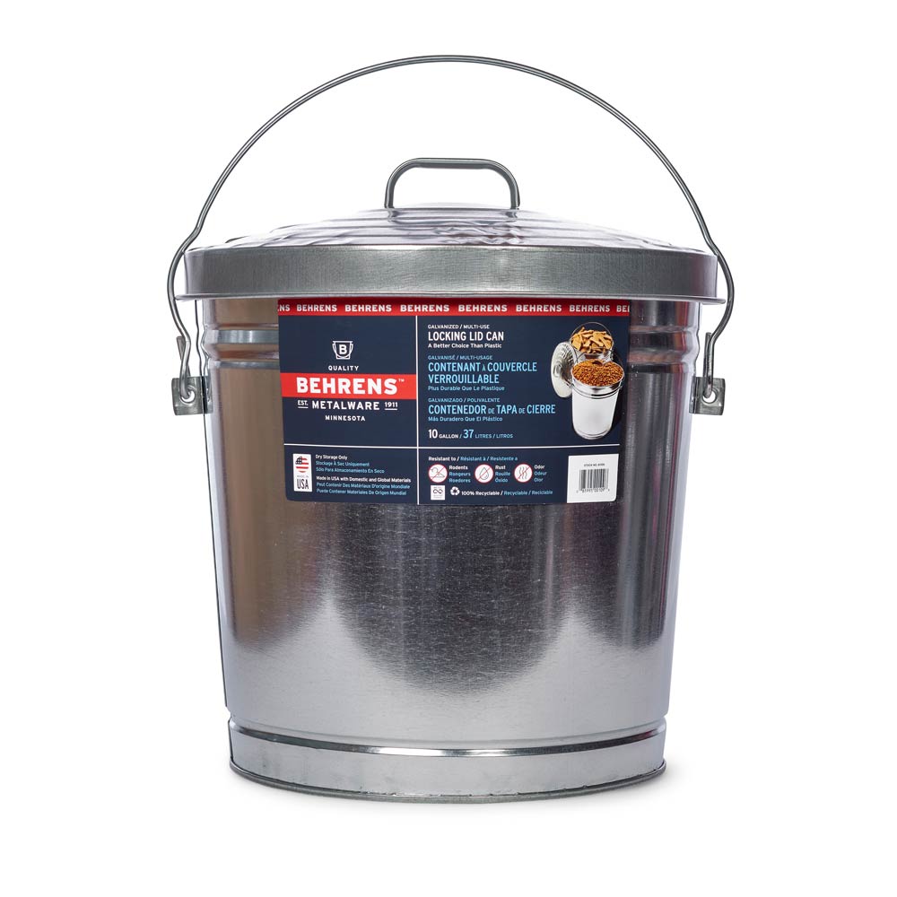 Behrens, Poubelle en acier galvanisé avec couvercle verrouillable, 10 gallons