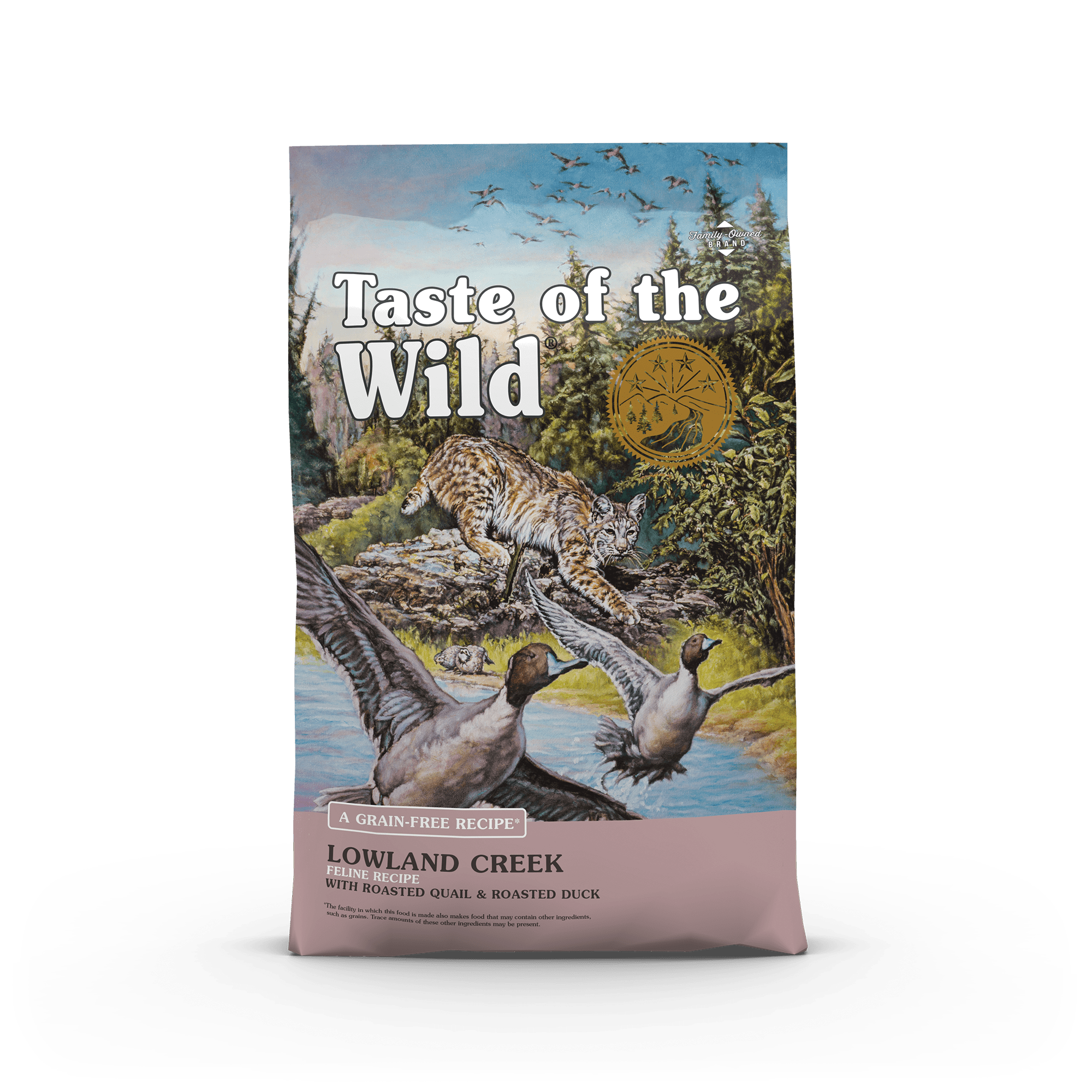 Le goût de la nature, Recette pour félins Taste Of The Wild Lowland Creek avec caille et canard rôtis