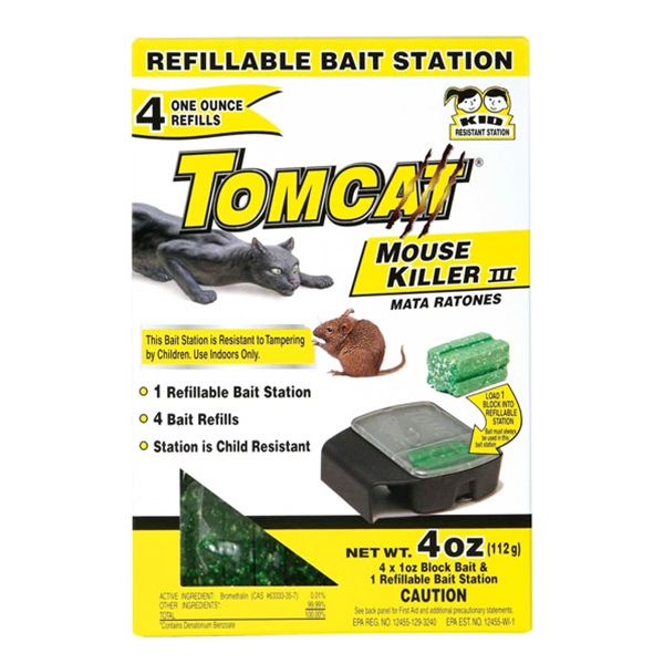 Tomcat, STATION D'APPÂT TOMCAT MOUSE KILLER III AVEC RECHARGES 4 PACKS