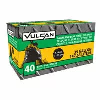 Vulcain, Sac à feuilles et à gazon Vulcan, noir, 39 gallons, très résistant, avec fermeture à liens