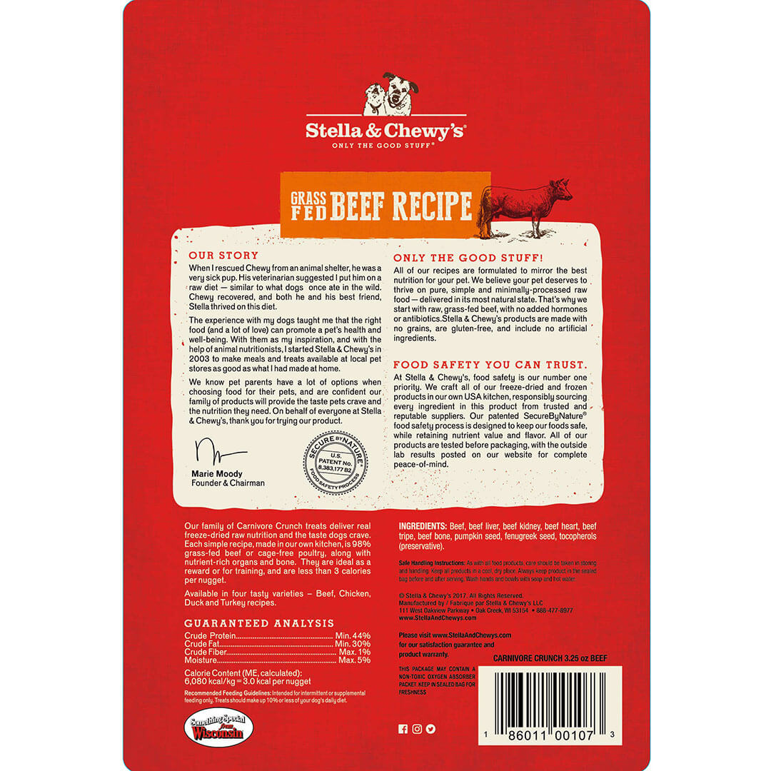 Stella & Chewy's, Stella & Chewy's Carnivore Crunch Grain Freeze Dried Beef Recipe Friandises crues pour chiens