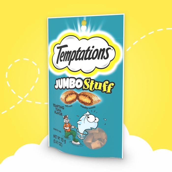 TEMPTATIONS, Temptations Treats JUMBO Stuff Tempting Tuna Flavor, 2.5 oz, 2.47 OZ