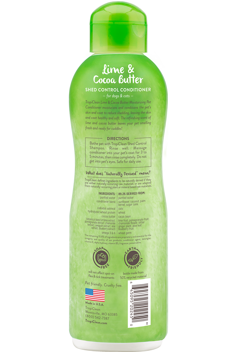 Tropiclean, TropiClean Lime & Cocoa Butter Shed Control Conditionner pour animaux de compagnie