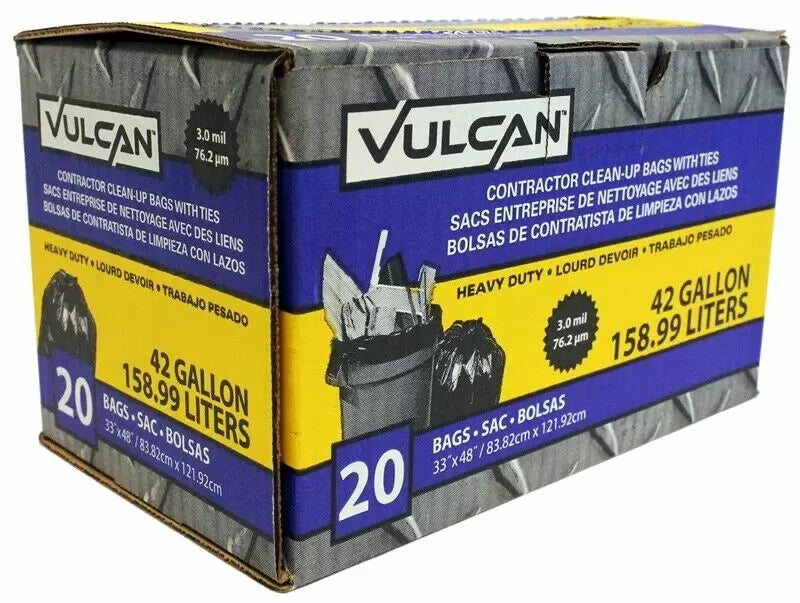 Vulcain, Vulcan Contractor Bag 42 Gal Capacity Tie Closure Noir