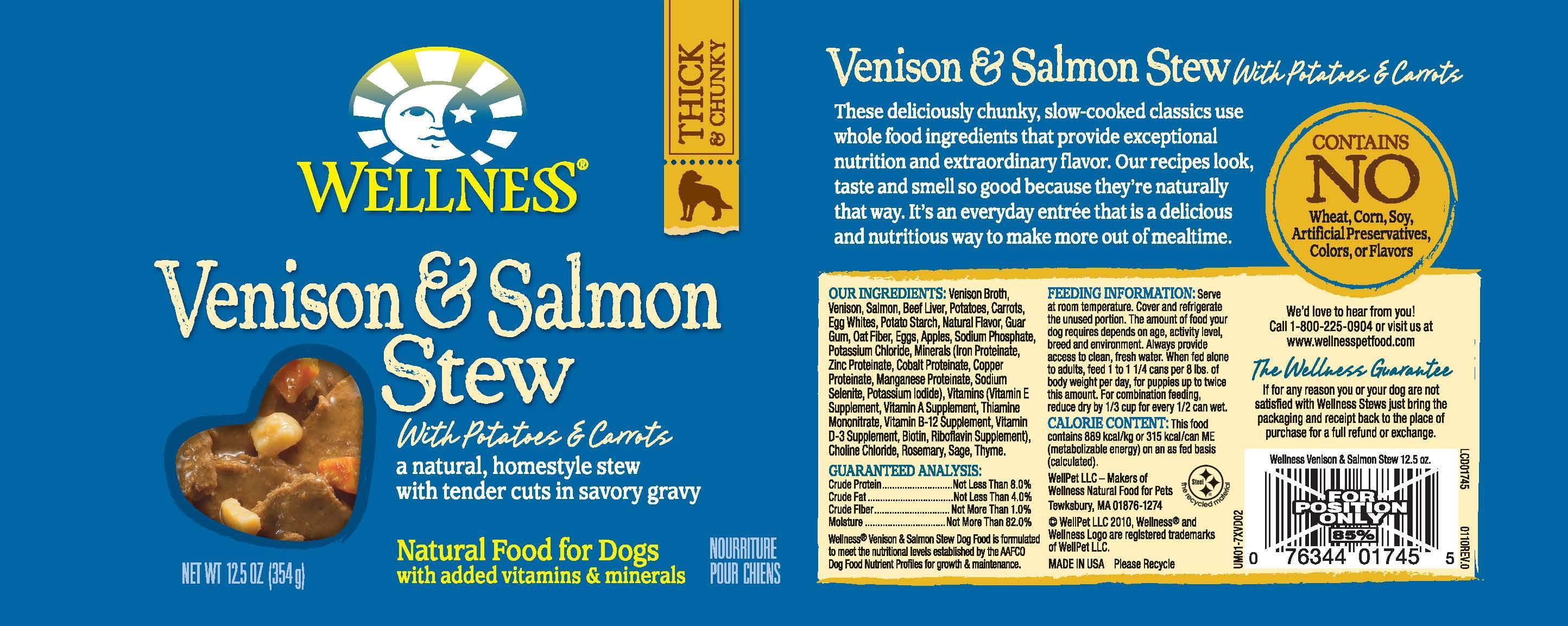 Bien-être, Wellness Grain Free Natural Venison & Salmon Stew with Potato and Carrots Wet Canned Dog Food (nourriture en conserve humide pour chiens)