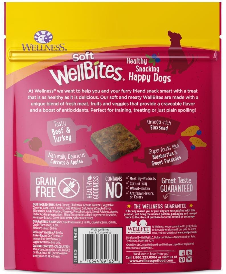 Bien-être, Wellness Natural Grain Free Wellbites Soft Beef and Turkey Recipe (gâteries pour chiens à base de bœuf et de dinde)