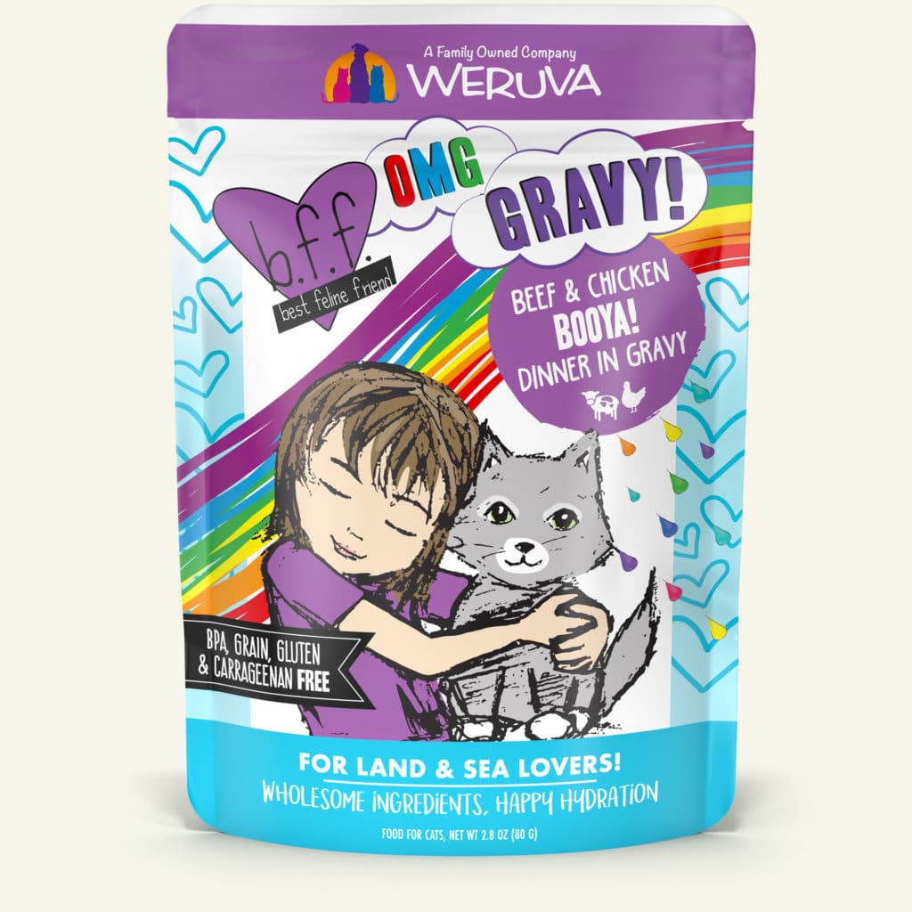 Weruva, Weruva BFF Oh My Gravy Booya Croquettes pour chat sans céréales au boeuf et au poulet dans une sauce, en sachet