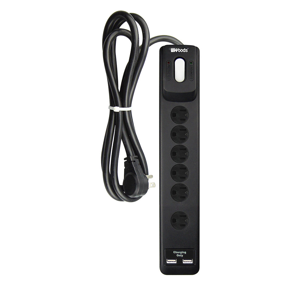 Bois, Woods 7-Outlet Surge Strip With 10' Cord Black (bande de surtension à 7 prises avec cordon de 10 pieds)